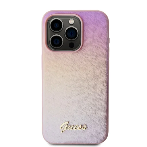 Guess PU bőrtok Iridescent Metal Script iPhone 15 Pro Max Pink tok - 3