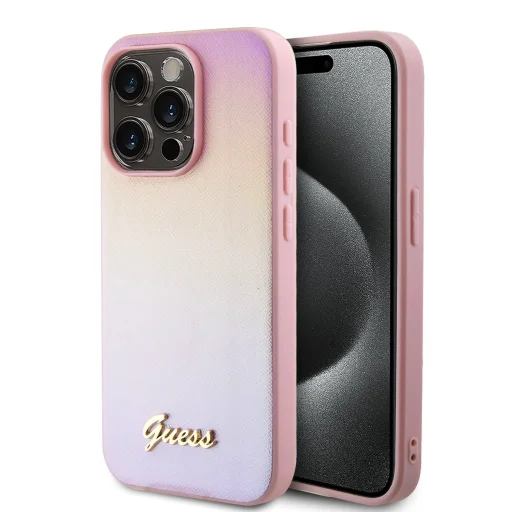 Guess PU bőrtok Iridescent Metal Script iPhone 15 Pro Max Pink tok - 1