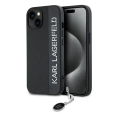 iPhone 15 fekete Karl Lagerfeld PU Saffiano Rhinestone Charm tok