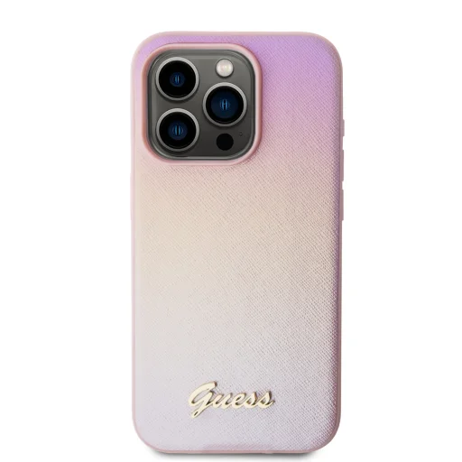 Guess PU bőr Iridescent Metal Script tok iPhone 15 Pro Pink - 3
