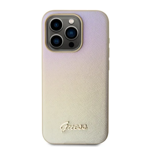 Guess PU Bőr Iridescent Metal Script tok iPhone 15 Pro Gold - 3