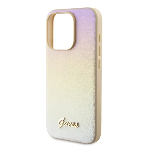 Guess PU Bőr Iridescent Metal Script tok iPhone 15 Pro Gold - 5