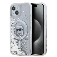  iPhone 15 Átlátszó Karl Lagerfeld Liquid Glitter Karl Fej MagSafe tok