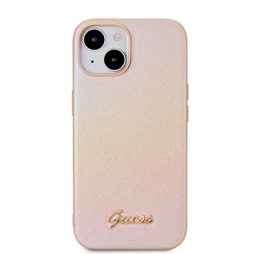 Guess PU Bőr Iridescent Metal Script Tok iPhone 15-höz Arany - 3