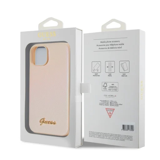 Guess PU Bőr Iridescent Metal Script Tok iPhone 15-höz Arany - 7