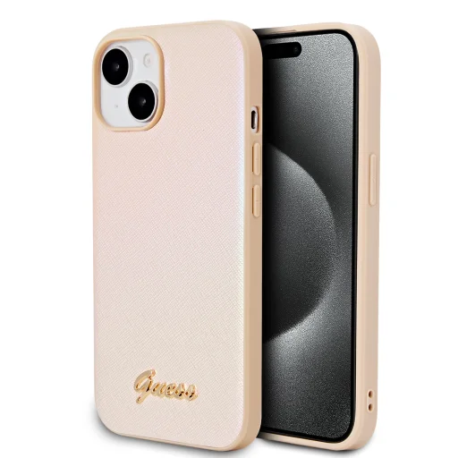 Guess PU Bőr Iridescent Metal Script Tok iPhone 15-höz Arany - 1