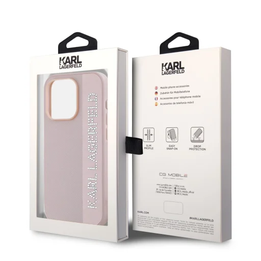  iPhone 15 Pro Max Pink Karl Lagerfeld PU Saffiano Rhinestone Charm tok - 6