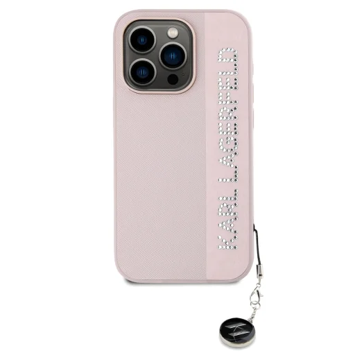 iPhone 15 Pro Max Pink Karl Lagerfeld PU Saffiano Rhinestone Charm tok - 2