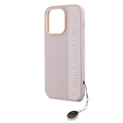  iPhone 15 Pro Max Pink Karl Lagerfeld PU Saffiano Rhinestone Charm tok - 4