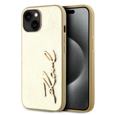  iPhone 15 arany Karl Lagerfeld Wrinkled PU Signature Logo tok