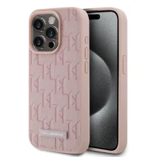  iPhone 15 Pro Max Pink Karl Lagerfeld PU Leather Monogram Metal Logo MagSafe tok