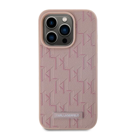  iPhone 15 Pro Max Pink Karl Lagerfeld PU Leather Monogram Metal Logo MagSafe tok - 2