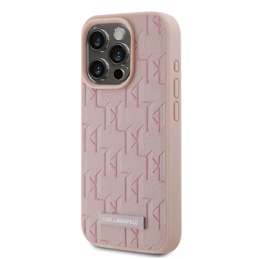  iPhone 15 Pro Max Pink Karl Lagerfeld PU Leather Monogram Metal Logo MagSafe tok - 3