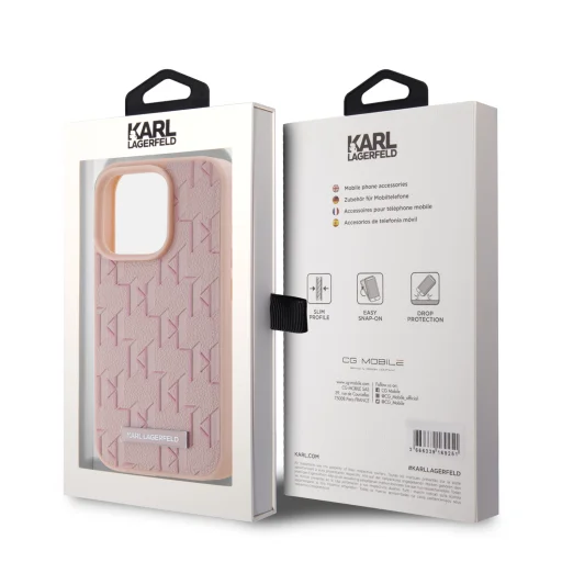  iPhone 15 Pro Max Pink Karl Lagerfeld PU Leather Monogram Metal Logo MagSafe tok - 6