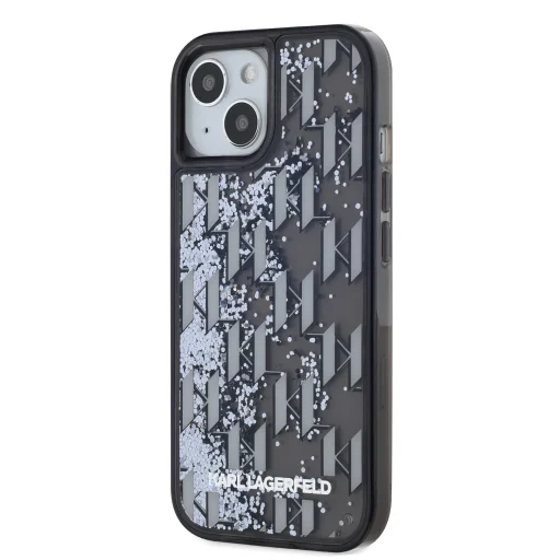  iPhone 15 Fekete Karl Lagerfeld Liquid Glitter Monogram Gradient tok - 3