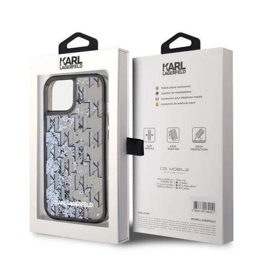  iPhone 15 Fekete Karl Lagerfeld Liquid Glitter Monogram Gradient tok - 6