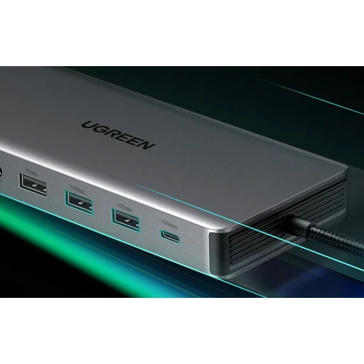 USB-C Hub Ugreen CM681 4x USB, 2x HDMI, DisplayPort, RJ45, SD/TF, AUX, PD 100W (szürke) - 3