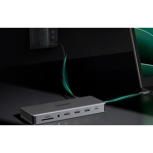 USB-C Hub Ugreen CM681 4x USB, 2x HDMI, DisplayPort, RJ45, SD/TF, AUX, PD 100W (szürke) - 5
