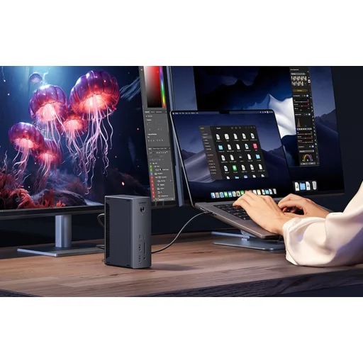 Ugreen U710 dokkoló állomás 2x Thunderbolt 4, DisplayPort 8K 30Hz, 4x USB, USB-C, RJ45, SD/TF, AUX, PD 90W (szürke) - 4