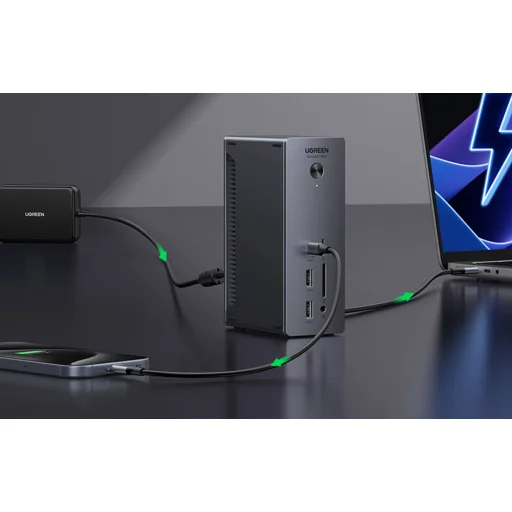 Ugreen U710 dokkoló állomás 2x Thunderbolt 4, DisplayPort 8K 30Hz, 4x USB, USB-C, RJ45, SD/TF, AUX, PD 90W (szürke) - 8