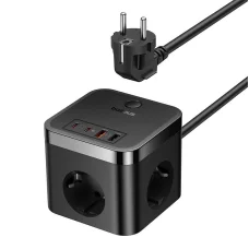 Baseus PowerCombo hálózati töltő 3AC+2U+2C, 30W, 1,5m (fekete)