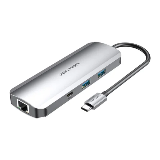 USB-C dokkoló állomás HDMI, USB-C, 2x USB3.0, RJ45, SD, TF, TRRS 3.5mm, PD 0.15m Vention TOMHB (szürke) - 1