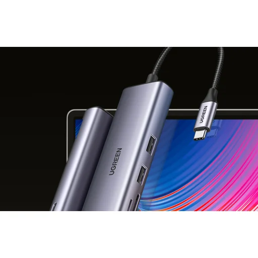 UGREEN Adapter Hub, USB-C 2x, USB 3.0, HDMI, RJ45, SD/TF - 3