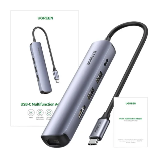 Hub / Adapter Ugreen Revodok CM418 USB-C to 2x USB, HDMI 4K 30 Hz, RJ45 1Gbps, PD 100W (szürke) - 2