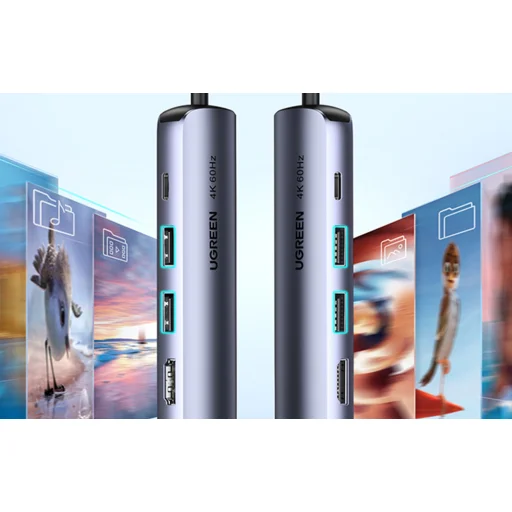 Hub / Adapter Ugreen Revodok CM418 USB-C to 2x USB, HDMI 4K 30 Hz, RJ45 1Gbps, PD 100W (szürke) - 7