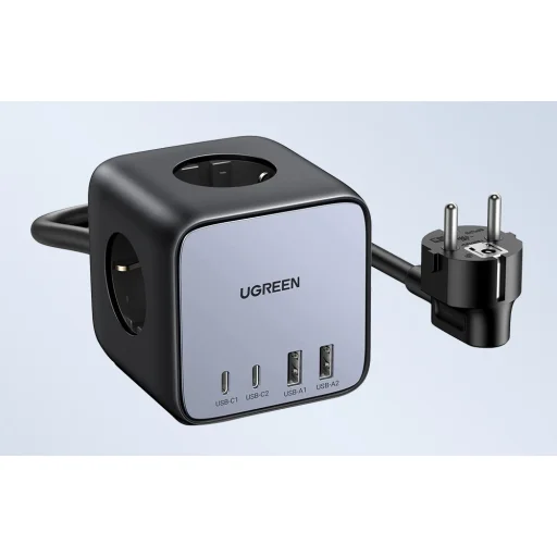UGREEN CD268 hálózati elosztó EU, 65W, 1,8m (fekete) USB portokkal - 2