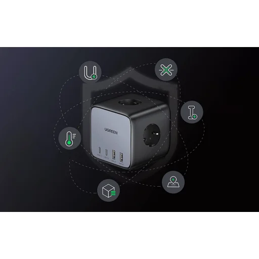 UGREEN CD268 hálózati elosztó EU, 65W, 1,8m (fekete) USB portokkal - 4