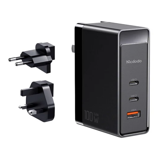 GaN Mcdodo CH-8101 Pro univerzális UK/US/EU utazó töltő/adapter, 100W, 2xUSB-C, USB-A (fekete) - 3