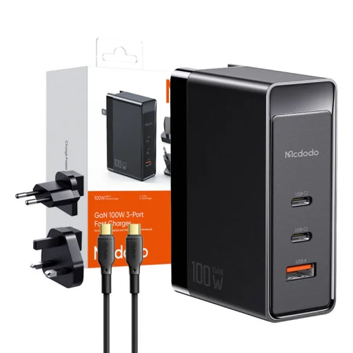 GaN Mcdodo CH-8101 Pro univerzális UK/US/EU utazó töltő/adapter, 100W, 2xUSB-C, USB-A (fekete) - 4