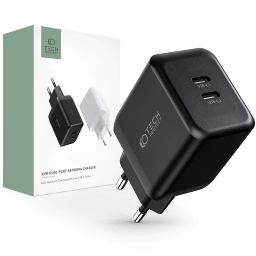 Tech-Protect C35W-2 hálózati töltő 2x USB-C PD 35W - fekete - 1