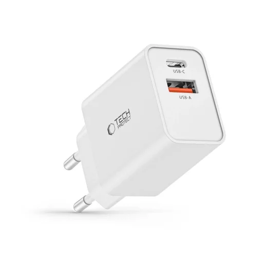 Tech-Protect NC30W USB-C PD 30W / USB-A QC 3.0 hálózati töltő - fehér - 2