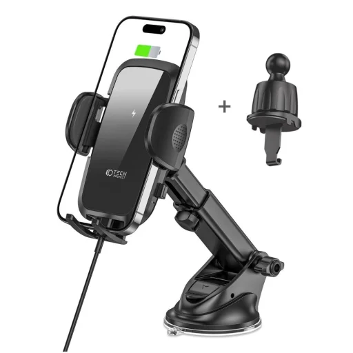 Tech-Protect CM15W-V1 autós telefontartó 15W-os vezeték nélküli töltővel műszerfalra / szellőzőrácsra - fekete - 2