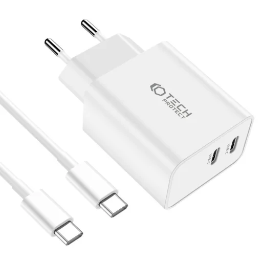 Tech-Protect C35W 2x USB-C PD 35W hálózati töltő USB-C / USB-C kábellel - fehér - 3
