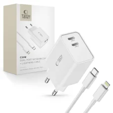 Tech-Protect C35W 2x USB-C PD 35W hálózati töltő USB-C / Lightning kábellel - fehér