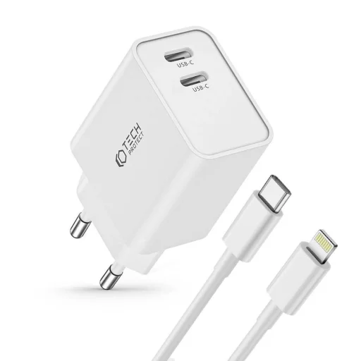 Tech-Protect C35W 2x USB-C PD 35W hálózati töltő USB-C / Lightning kábellel - fehér - 2