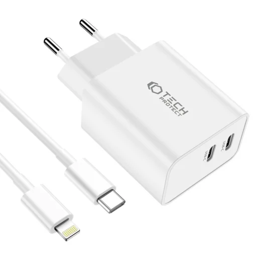 Tech-Protect C35W 2x USB-C PD 35W hálózati töltő USB-C / Lightning kábellel - fehér - 3