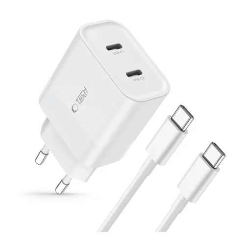 Tech-Protect C20W 2x USB-C PD 20W hálózati töltő USB-C / USB-C kábellel - fehér - 2