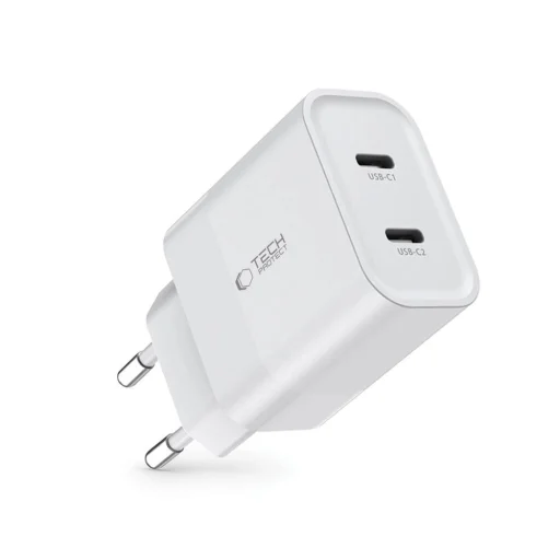 Tech-Protect C20W hálózati töltő 2x USB-C PD 20W - fehér - 2