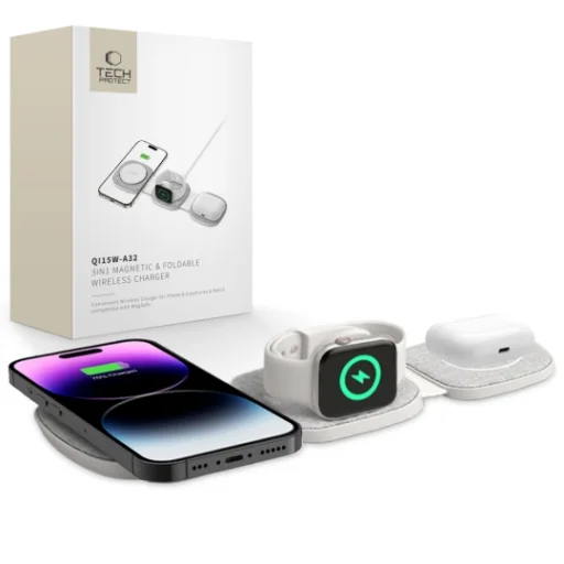 Tech-Protect QI15W-A32 3in1 induktív töltő MagSafe funkcióval okostelefonhoz / Apple Watch-hoz / AirPods-hoz - szürke - 9
