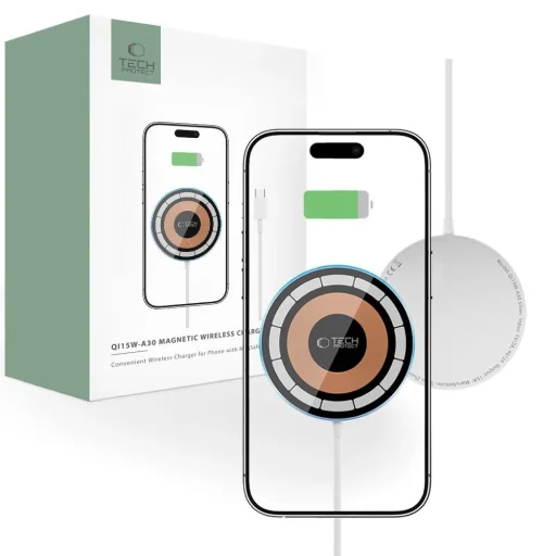 Tech-Protect QI15W-A30 induktív töltő MagSafe technológiával és USB-C kábellel - ezüst - 1