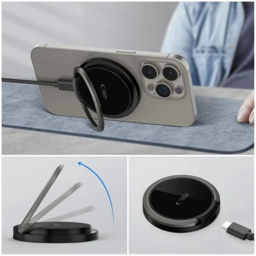 Tech-Protect QI15W-A33 induktív töltő MagSafe-el és állvánnyal USB-A / USB-C kábellel - fekete - 9