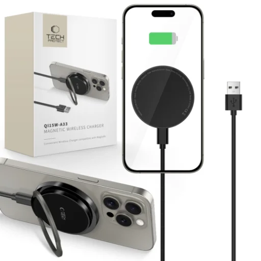 Tech-Protect QI15W-A33 induktív töltő MagSafe-el és állvánnyal USB-A / USB-C kábellel - fekete - 1