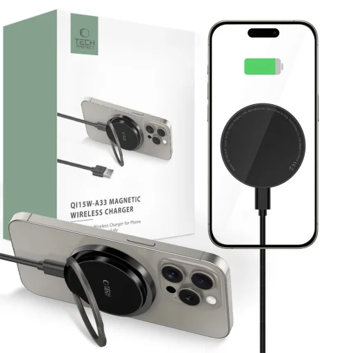 Tech-Protect QI15W-A33 induktív töltő MagSafe-el és állvánnyal USB-A / USB-C kábellel - fekete - 1