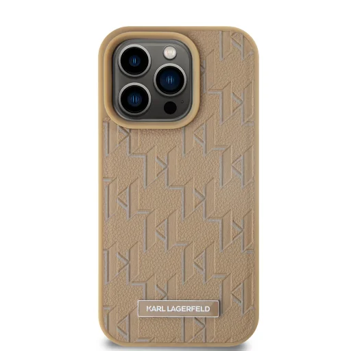 Karl Lagerfeld PU Leather Monogram Metal Logo MagSafe tok iPhone 14 Pro Max Beige - 2