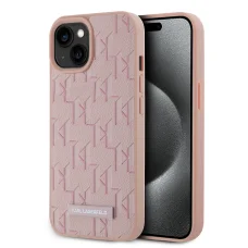  iPhone 15 Pink Karl Lagerfeld műbőr Monogram Metal Logo MagSafe tok