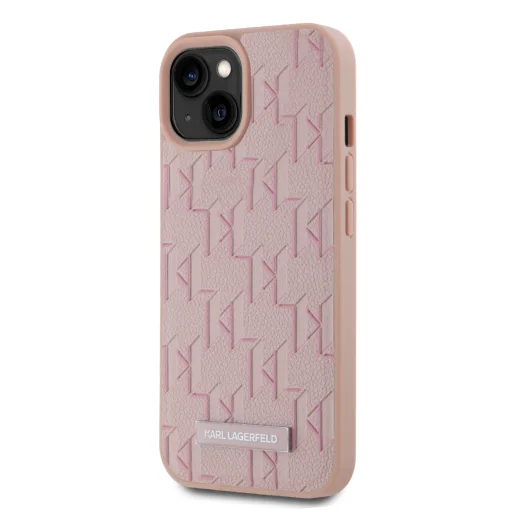  iPhone 15 Pink Karl Lagerfeld műbőr Monogram Metal Logo MagSafe tok - 3